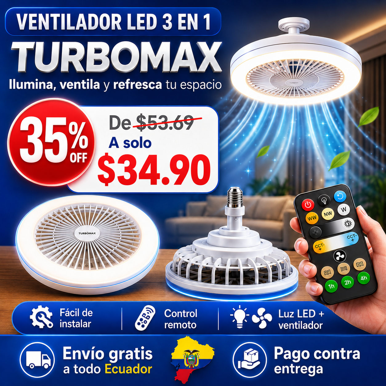TurboMax Led con control remoto y fácil instalación - Más de 1,500 unidades vendidas!