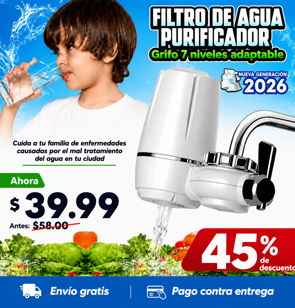 Filtro Purificador de Agua para Grifo – 7 Niveles de Filtración | 🔥 Más de 1.500 unidades vendidas