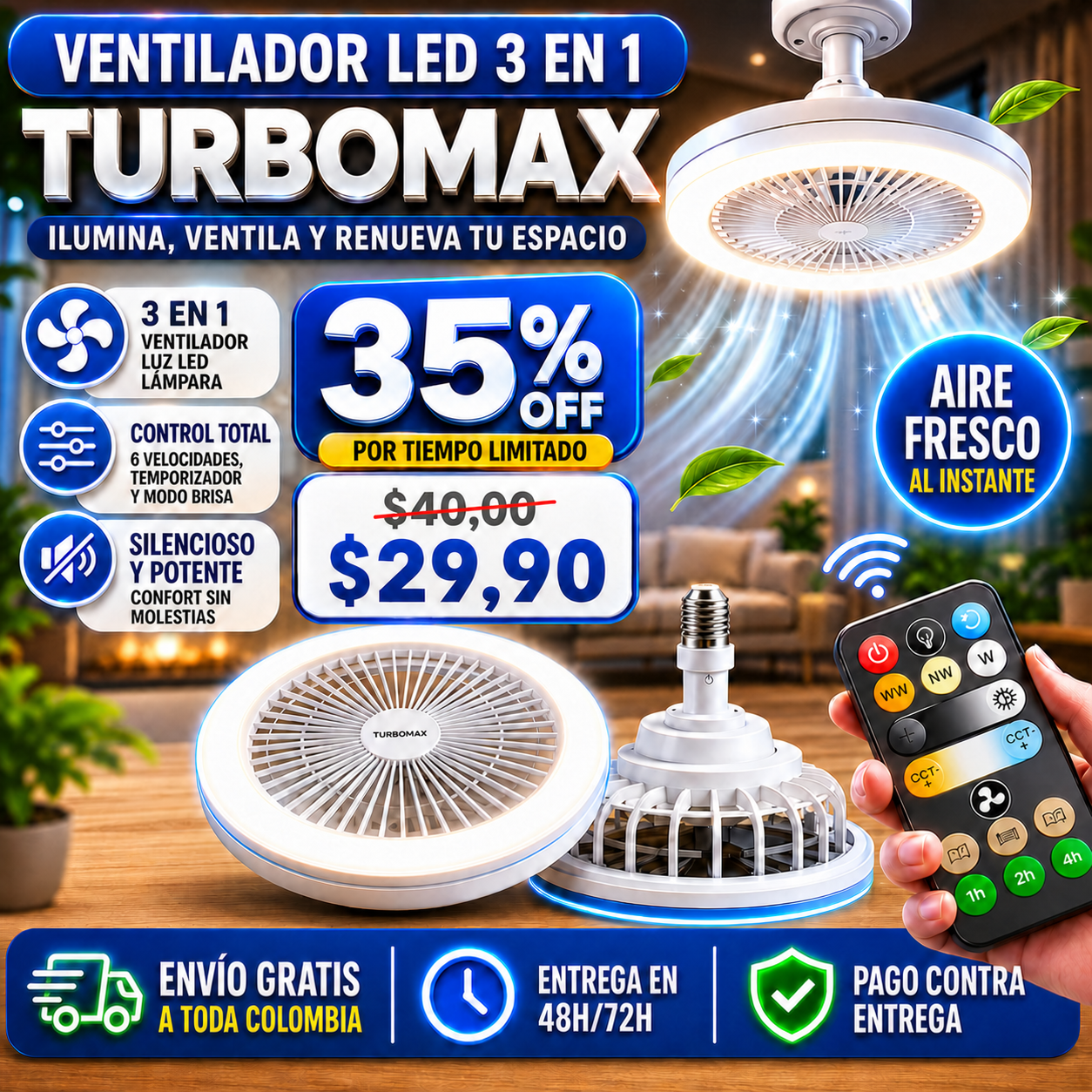 TurboMax Led con control remoto y fácil instalación - Más de 1,500 unidades vendidas!