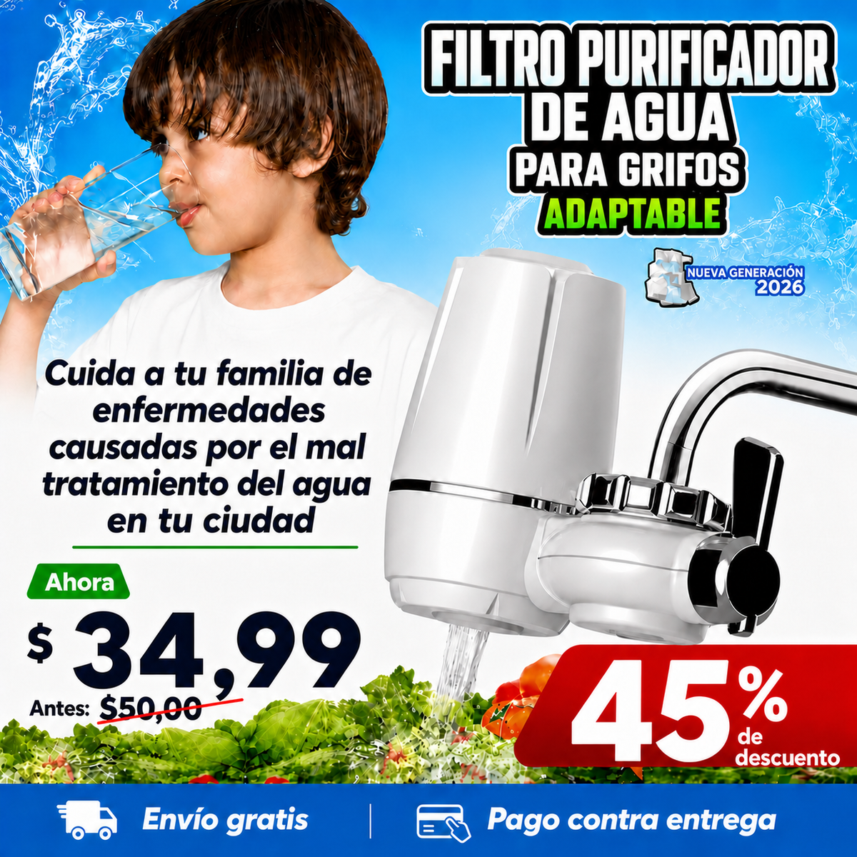 ¿Agua con impurezas? Purifícala y cuida a tu familia.